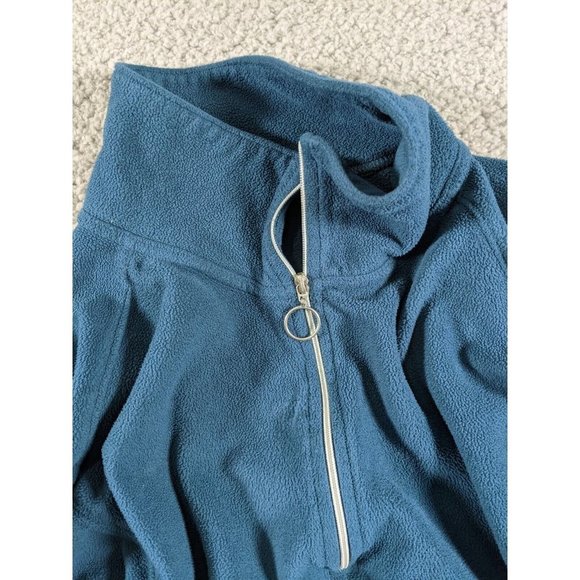 Athleta Fleece Pullover Womens Medium Blue Embroidered Sleeve Lightweight - Picture 7 of 13